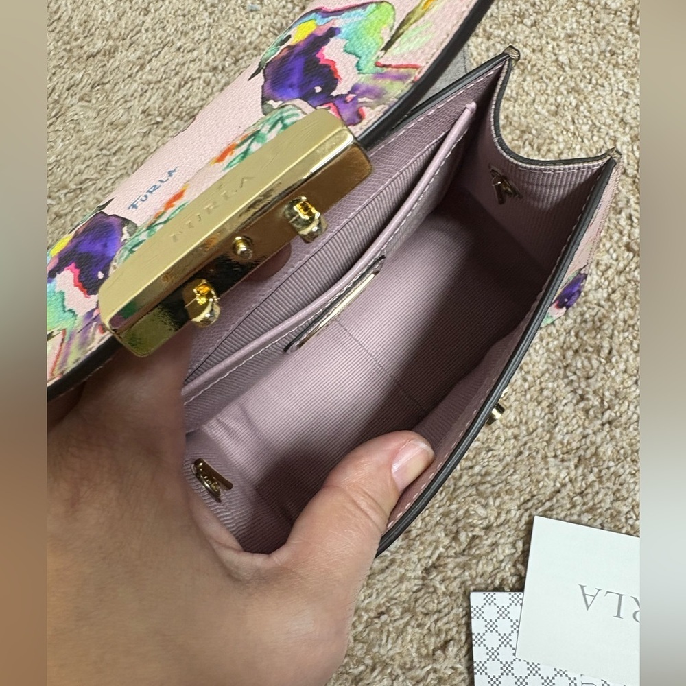 Furla Metropolis Mini Crossbody Bag womens authentic luxury pink gold floral EUC - Picture 10 of 17